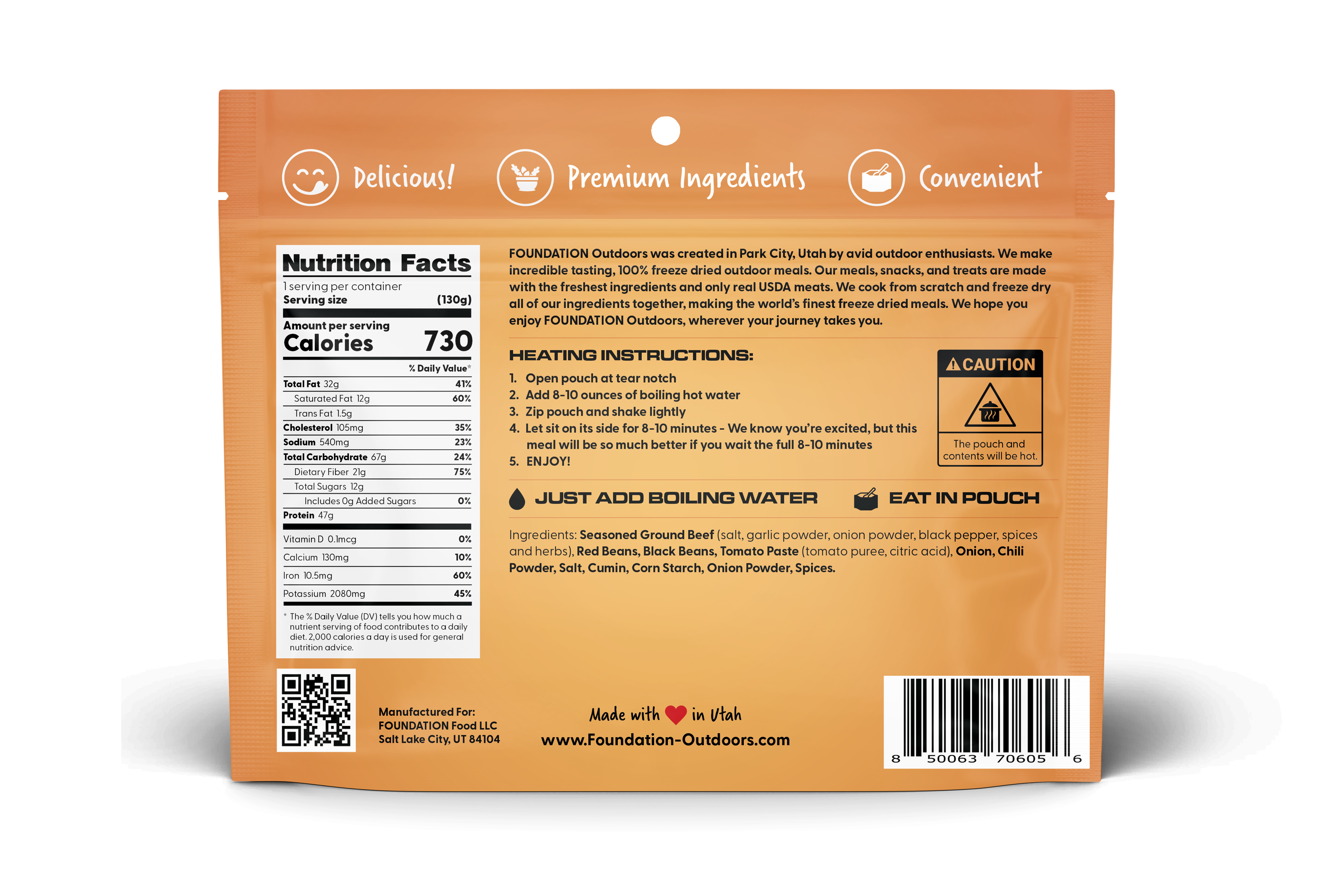 FOUNDATION Outdoors Beef Chili with Beans Meal