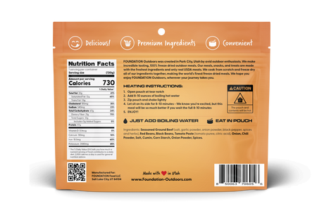FOUNDATION Outdoors Beef Chili with Beans Meal