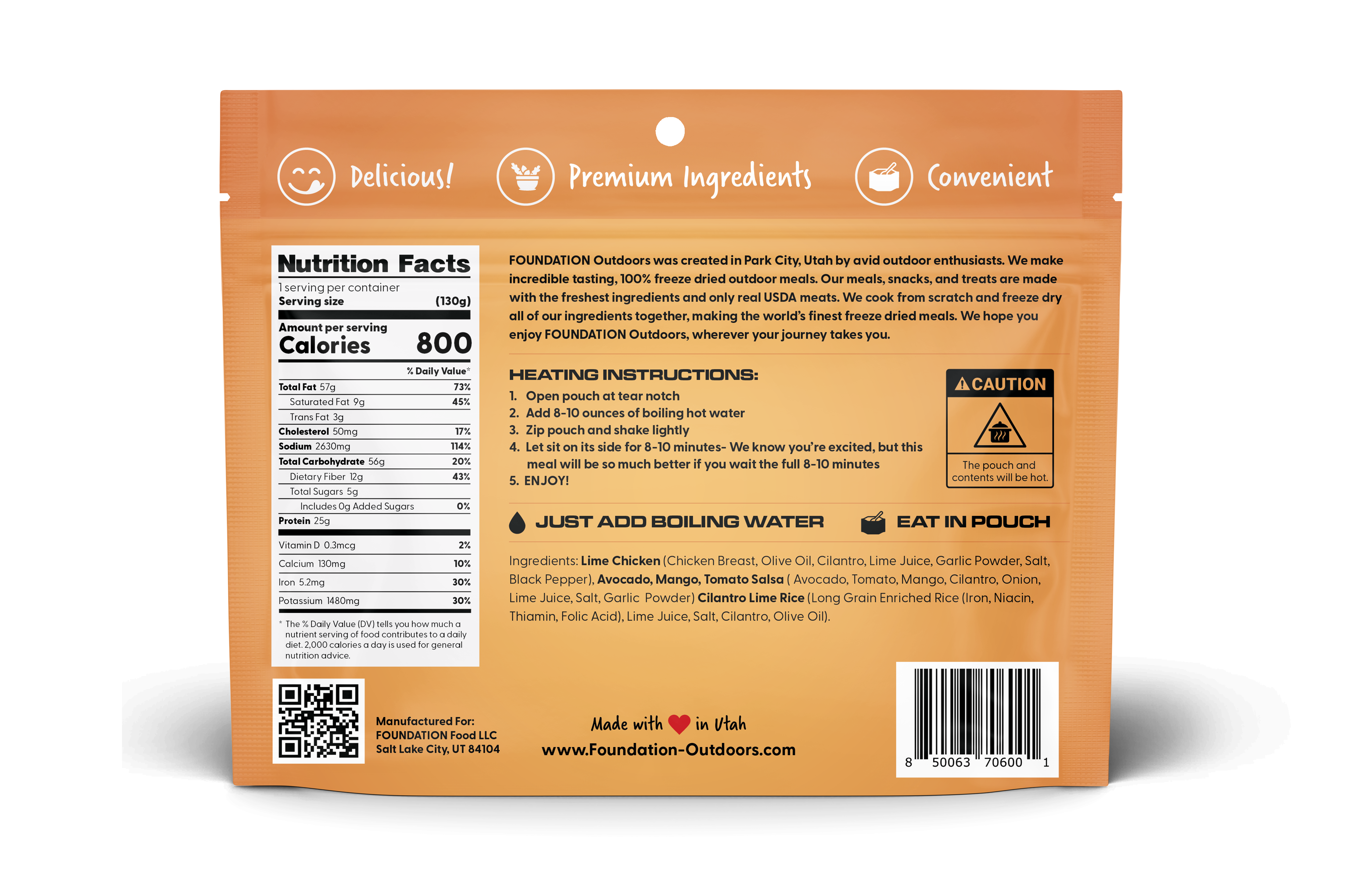 FOUNDATION Outdoors Lime Chicken with Avocado, Mango Salsa Meal