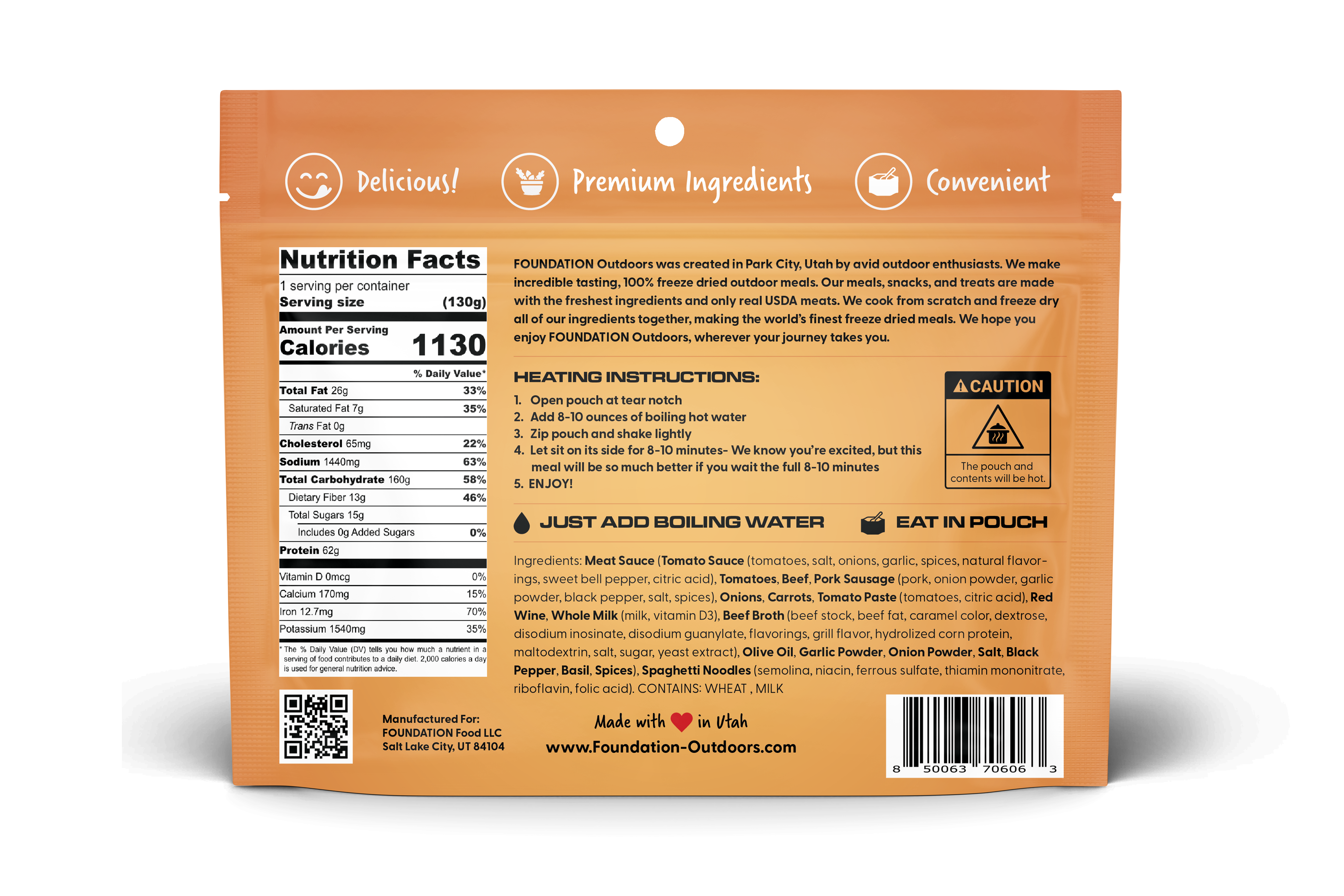 FOUNDATION Outdoors Spaghetti with Meat Sauce Meal