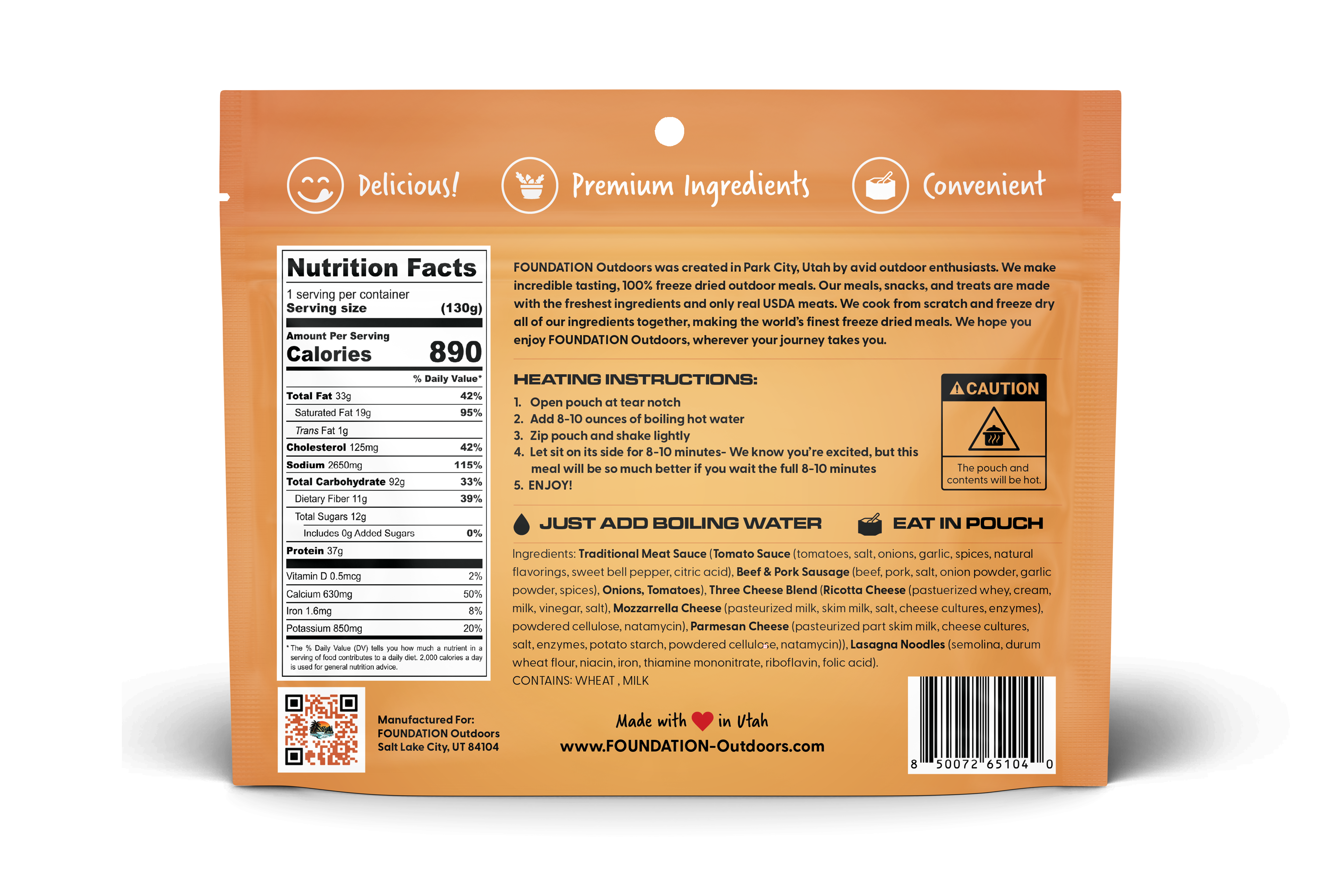 FOUNDATION Outdoors Lasagna Meal